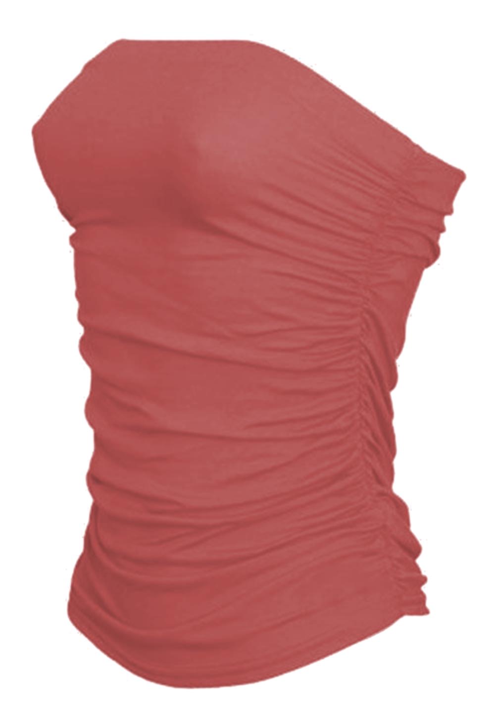 Womens Plain Strapless Sleeveless Ruched Boob Tube Vest Top Ladies Bandeau Top - Sizes 16-26