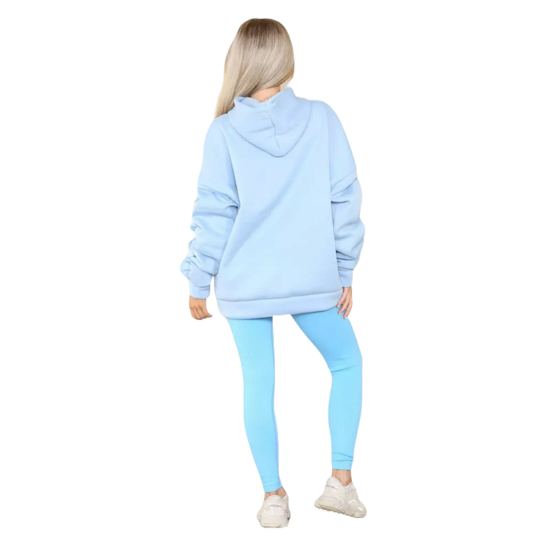 Womens Ladies Ruched Sleeve Fleece Hoodie Oversized Hooded Sweatshirt Jumper Top