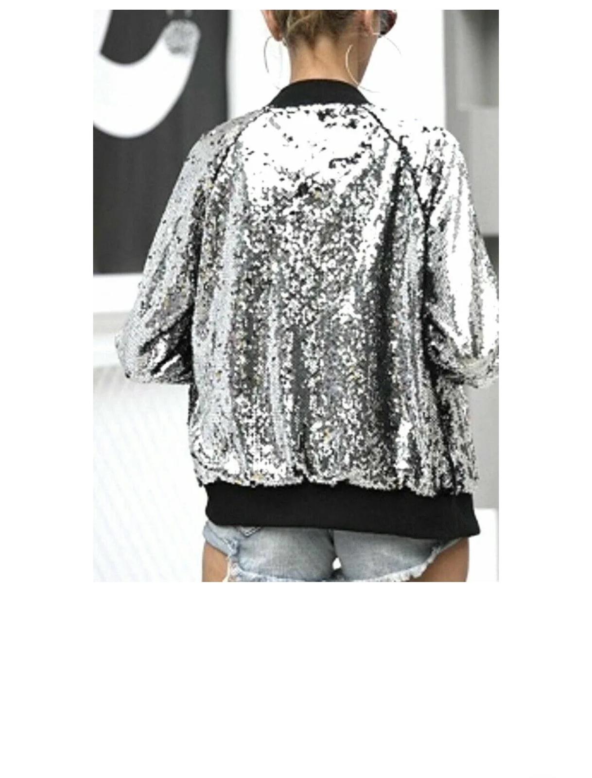 LUXE DIVA New sequin glitter bomber Ladies club dance party festival costume biker jacket