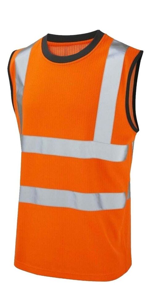 Mens Hi Vis Viz Sleeveless T-Shirt High Visibility Work Wear Pullover Vest Top Sizes S-2XL