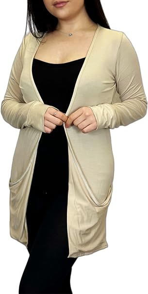 Ladies Long Sleeve Pocket Cardigan Womens Top Sizes 8-26