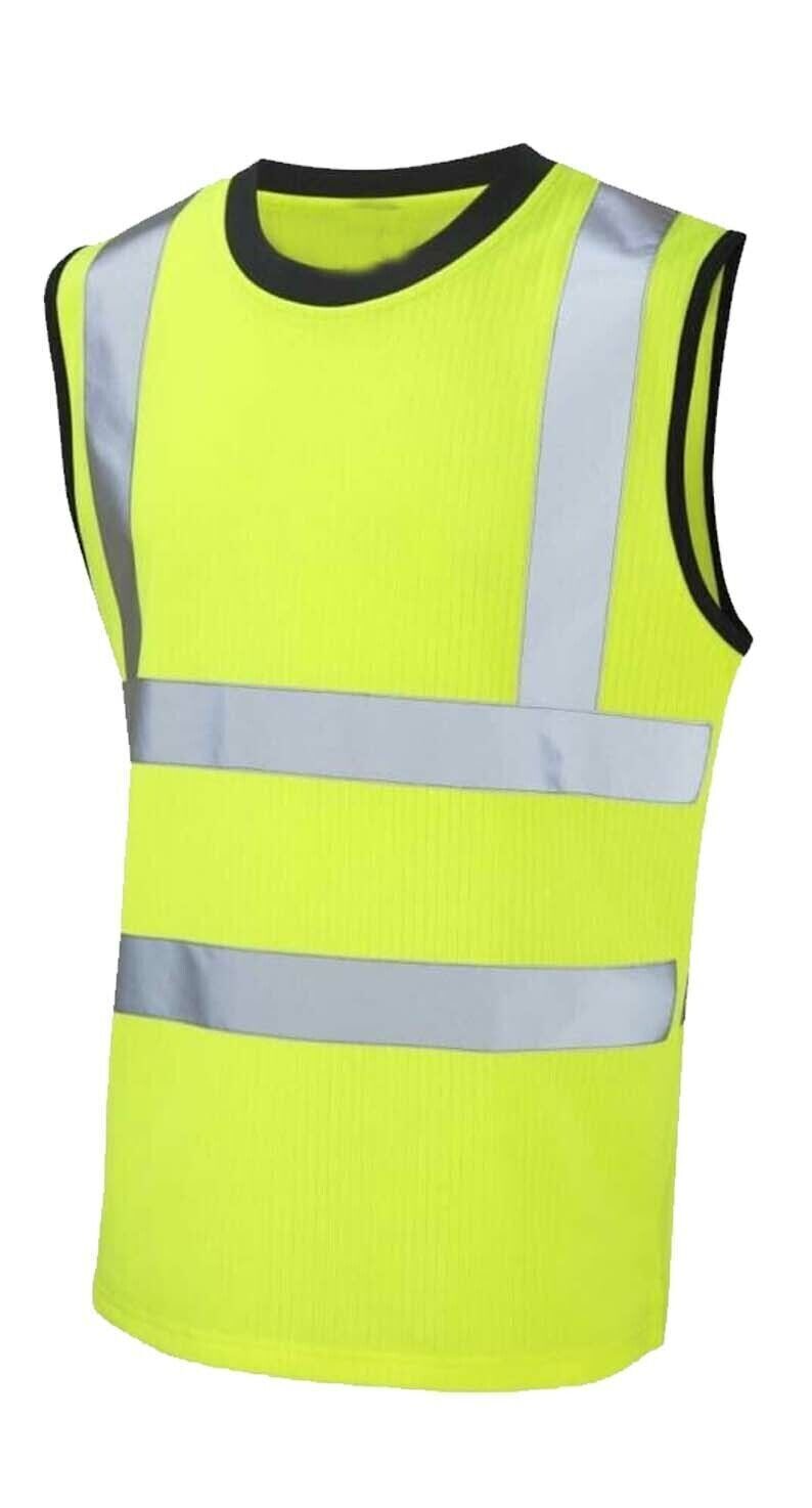 Mens Hi Vis Viz Sleeveless T-Shirt High Visibility Work Wear Pullover Vest Top Sizes S-2XL