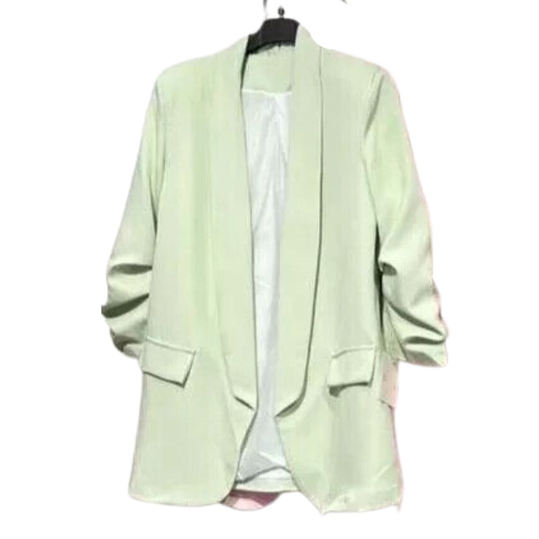 LUXEDIVA Womens Ruched Sleeve Fully Lined Blazer Collared Casual Ladies Formal Jacket Top