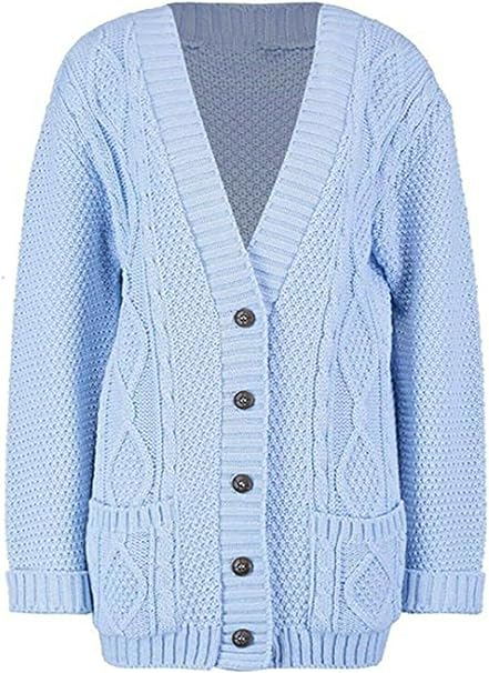 New Womens Everyday Long Sleeve Button Top Ladies Chunky Aran Cable Knit Grandad Cardigan UK Size 16-26