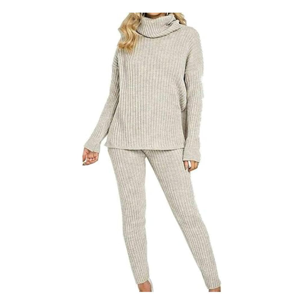 LUXE DIVA Ladies Chunky Knitted Ribbed Polo High Neck Top Set Womens Leggings Loungewear Joggers Tracksuit0