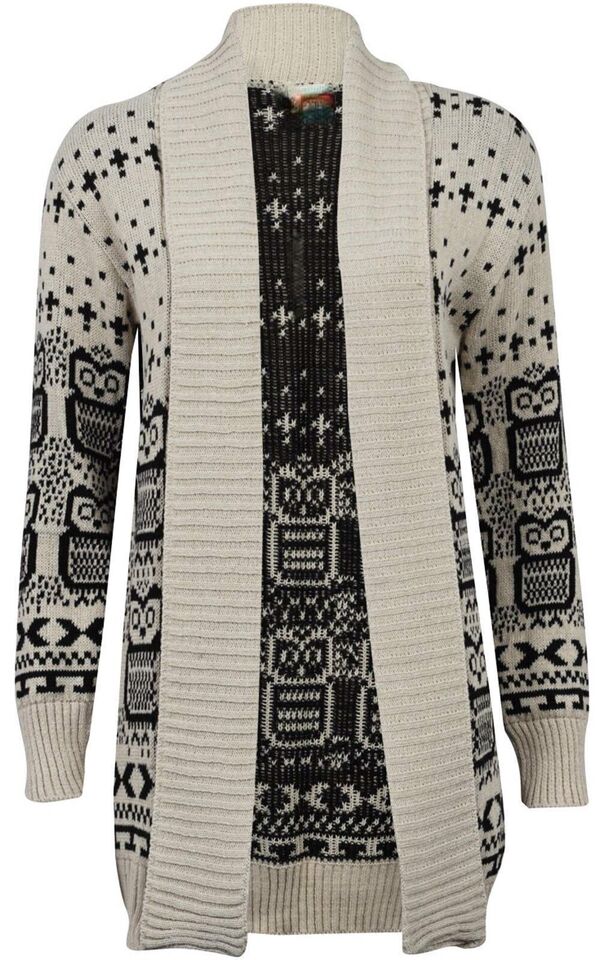 Women's Halloween Skull Drape Aztec Long Knitted Cardigan Ladies Owl Leopard Open Jumper Knitwear Top UK 8-22