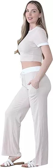 LUXEDIVA Cap Sleeve Crop Top White Stripe Contrast Pocket White Hem Draw String Trouser Set Tracksuit