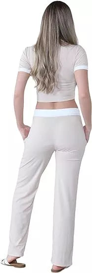 LUXEDIVA Cap Sleeve Crop Top White Stripe Contrast Pocket White Hem Draw String Trouser Set Tracksuit