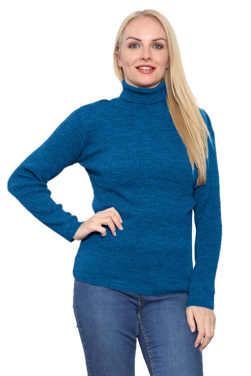 Ladies High Roll Neck Fine Jumper Sweater Long Sleeve Polo Ribbed Top