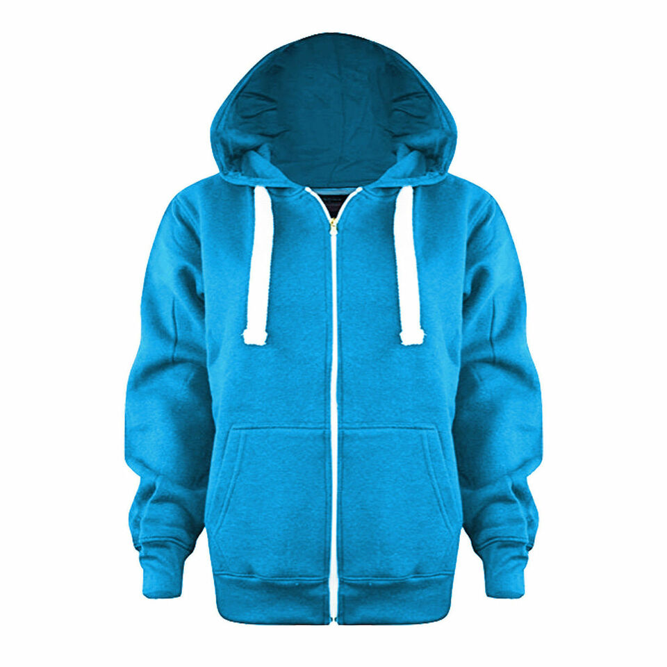 Girls Boys Children Fleece Plain Hoodie Top Kids Hooded Jacket Zip Up Warm Hoody 3-13 Years