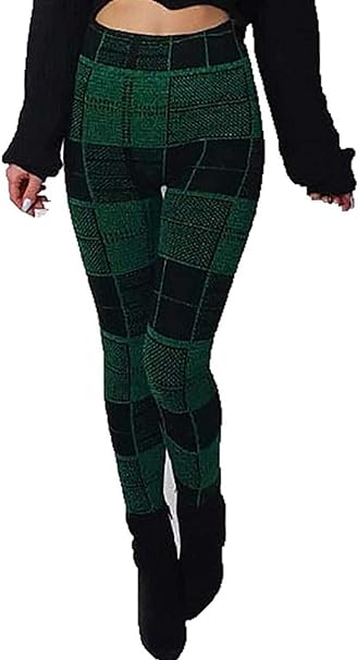 Womens Knitted Tartan Leggings Ladies Soft Warm Wool Christmas Retro Legging