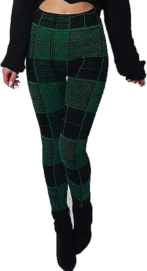 LUXE DIVA Womens Knitted Tartan Winter Leggings Ladies Soft Warm Wool Christmas Retro Pants Warm Trousers