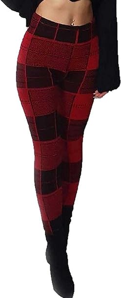 Womens Knitted Tartan Leggings Ladies Soft Warm Wool Christmas Retro Legging