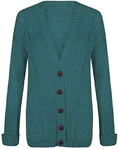 New Womens Everyday Long Sleeve Button Top Ladies Chunky Aran Cable Knit Grandad Cardigan UK Size 8-14