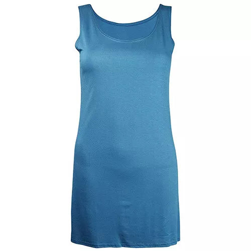 Womens Scoop Neck Sleeveless Ladies Long Stretch Plain Vest Strappy T-Shirt Top