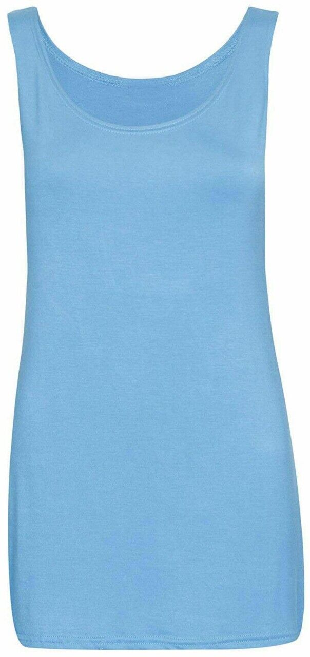 Ladies Scoop Neck long Sleeveless Stretch Plain Vest Strappy T-Shirt