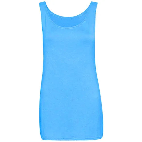 Womens Scoop Neck Sleeveless Ladies Long Stretch Plain Vest Strappy T-Shirt Top