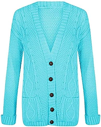 New Womens Everyday Long Sleeve Button Top Ladies Chunky Aran Cable Knit Grandad Cardigan UK Size 8-14