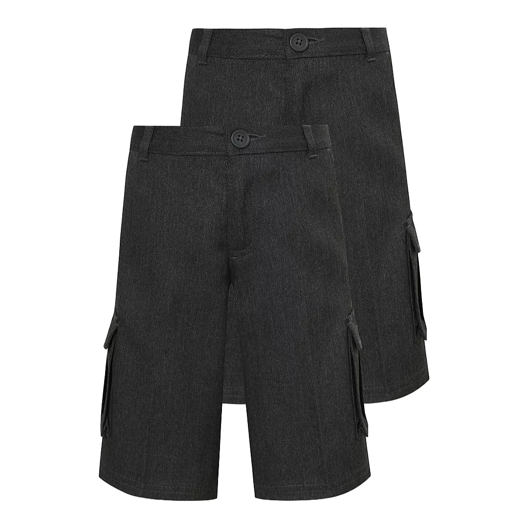 Boys Grey Cargo School Shorts 2 Pack