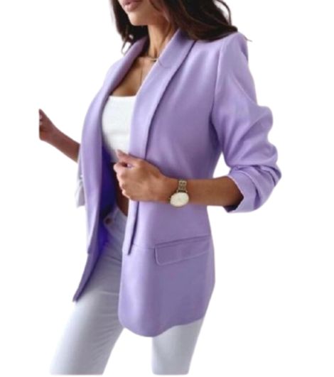 LUXEDIVA Womens Ruched Sleeve Blazer Collared Casual Formal Lined Jacket Ladies Top