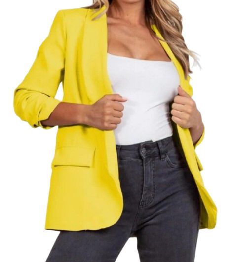 LUXEDIVA Womens Ruched Sleeve Blazer Collared Casual Formal Lined Jacket Ladies Top