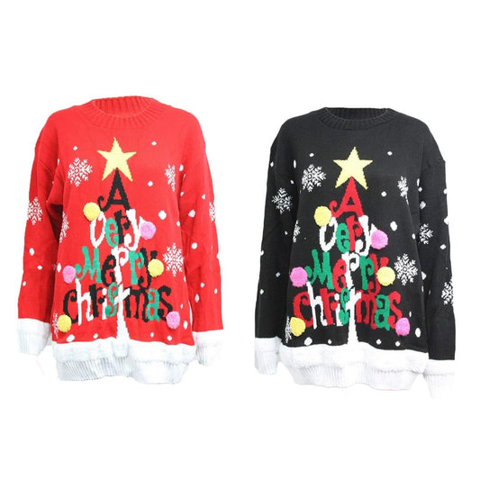 LUXE DIVA  Ladies A Very Merry Christmas Print Round Neck Knitted Jumper Xmas Warm Sweater Dress