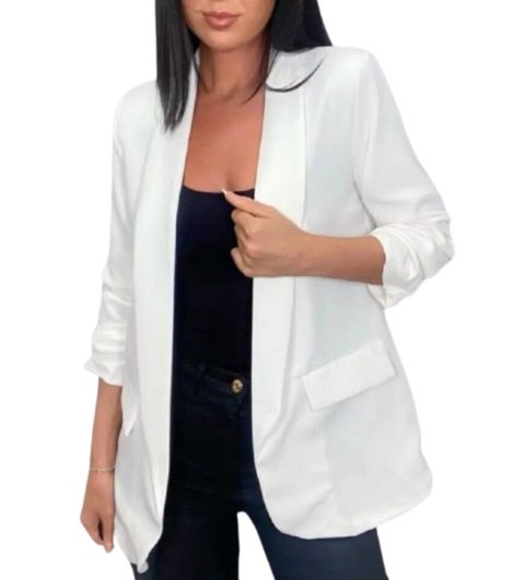 LUXEDIVA Womens Ruched Sleeve Blazer Collared Casual Formal Lined Jacket Ladies Top