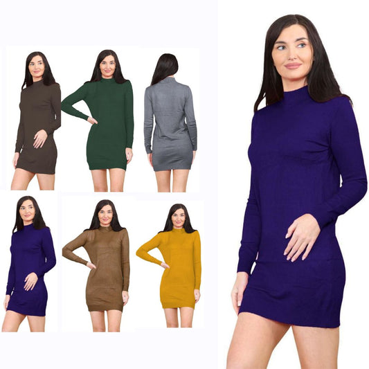 LUXE DIVA Womens Turtle Neck Jumper Ladies Knitted Bodycon Roll Neck Midi Sweater Top Dressess UK