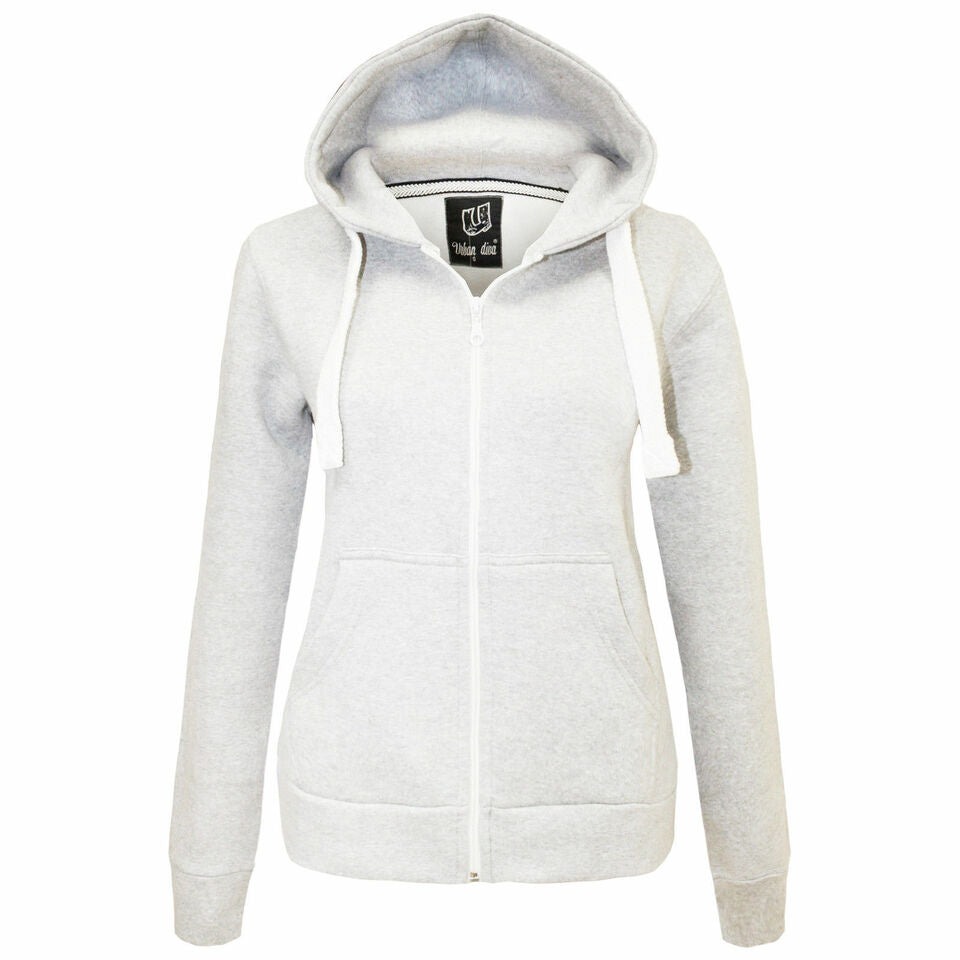 Ladies Plain Colour Hoodie Womens Fleece Hooded Top Zip Zipper Hoodie Sweatshirt Available in 22 Colours Plus Sizes Small-XL