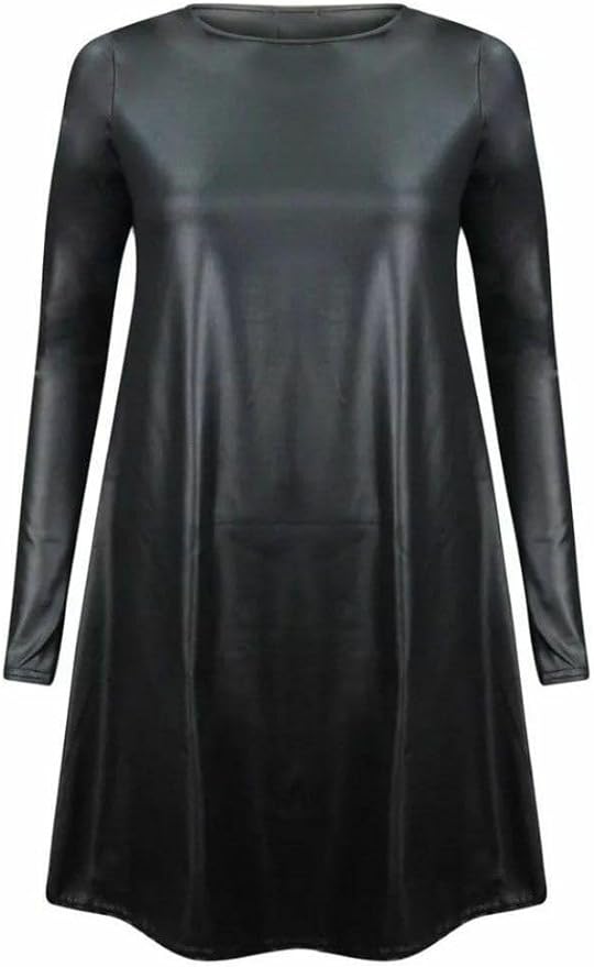 Womens Plain Long Sleeve Stretch A Line Skater Flared Swing Dress Top