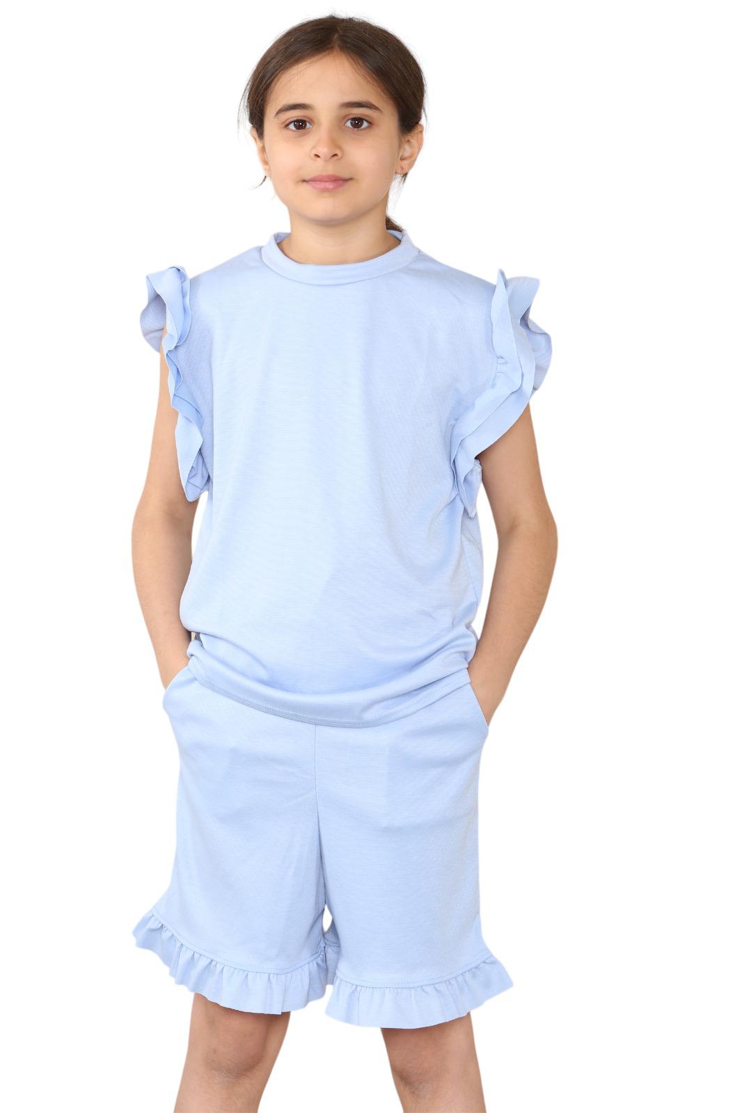 CHILDRENS GIRLS FRILL SHORT SET 2 PIECE LOUNGWEAR