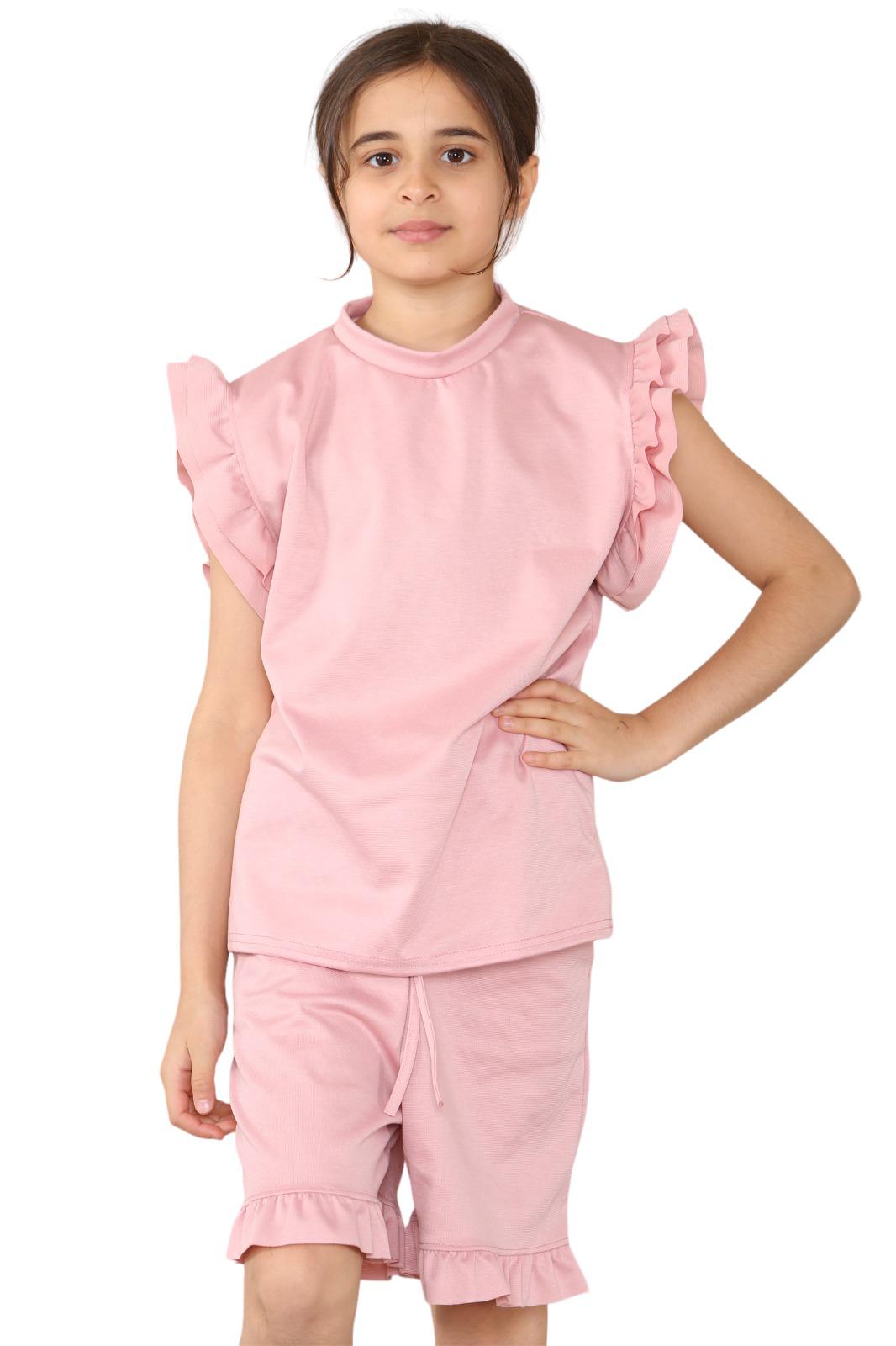 CHILDRENS GIRLS FRILL SHORT SET 2 PIECE LOUNGWEAR