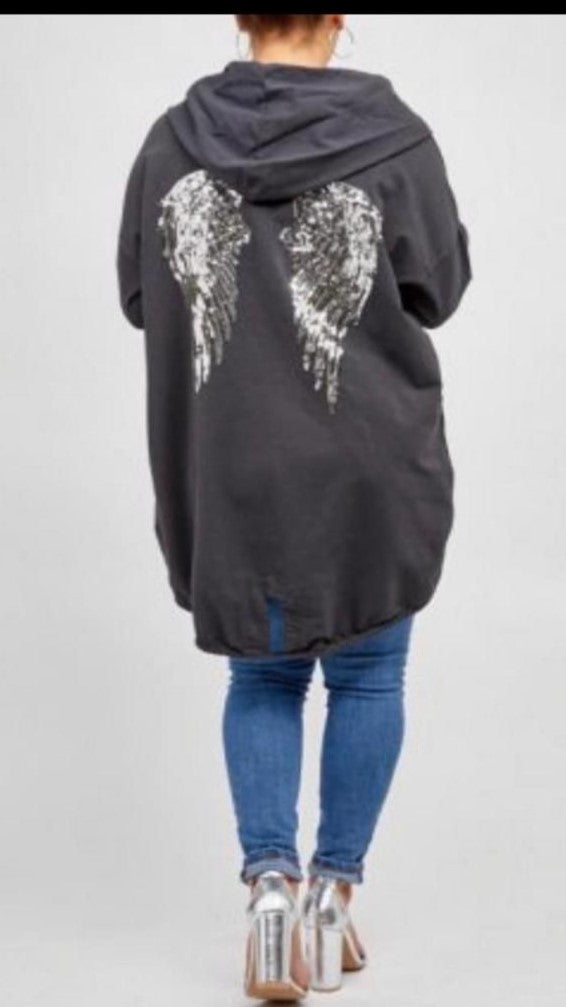 women sequin angel wing back oversized hoodie sweatshirt jacket coat cardigan