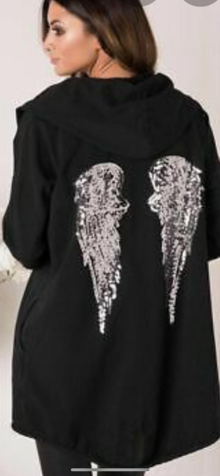 women sequin angel wing back oversized hoodie sweatshirt jacket coat cardigan