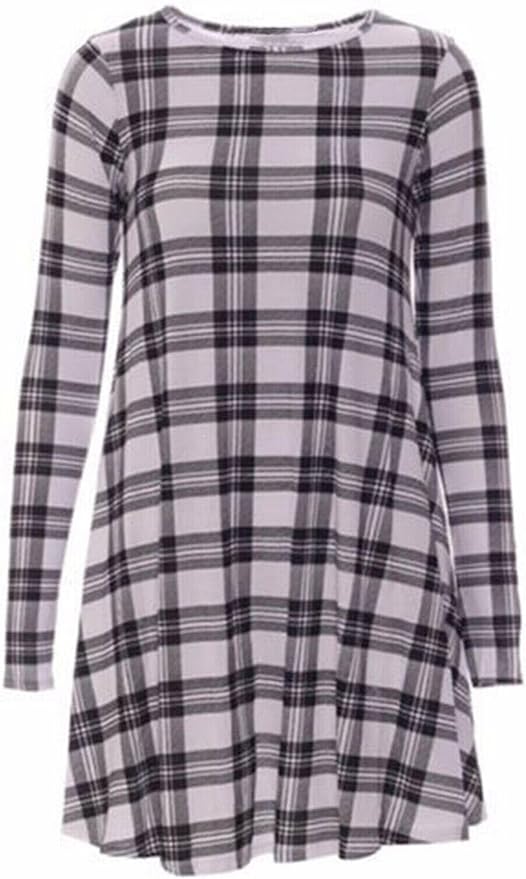 Womens Plain Long Sleeve Stretch A Line Skater Flared Swing Dress Top