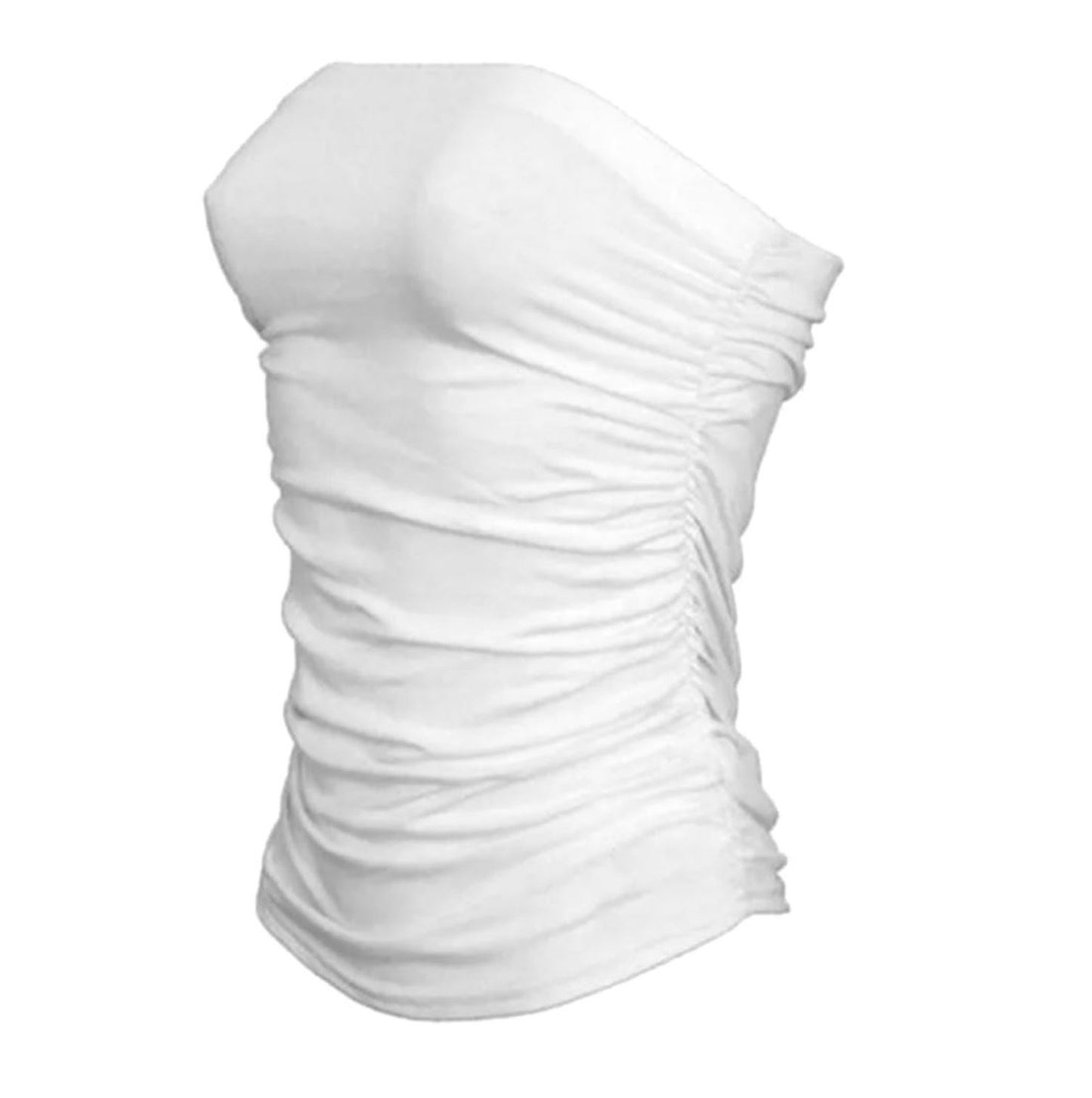 Womens Plain Strapless Sleeveless Ruched Boob Tube Vest Top Ladies Bandeau Top - Sizes 8-14