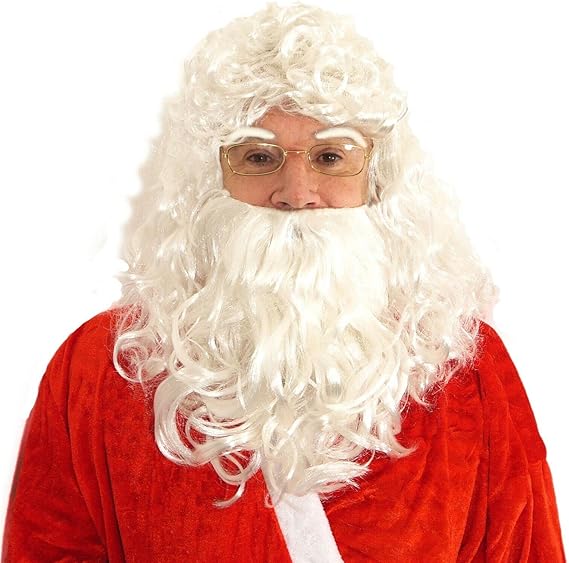 LUXE DIVA Santa Claus Hair Wigs Father Christmas Wigs and Beard Set Adult Size One-Size Halloween Wig for Fancy Dress Costume Christmas Wig for Fancy Dress Costume