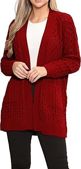 Women Crochet Knitted Oversized Cardigan Ladies Jumpers Open Front Long Sleeve Plus Size Sheer Knit Solid Cardigans Top