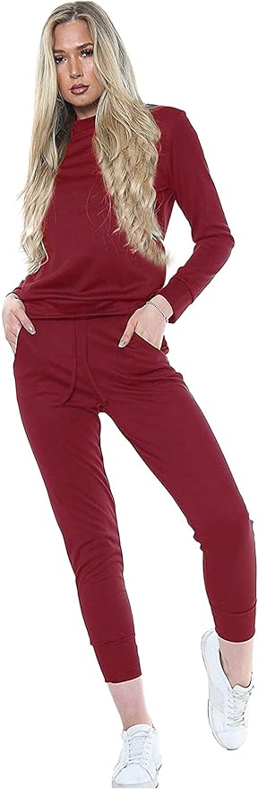 Womens Long Sleeve Loungewear Ladies Two Piece Co ord Set Tracksuit Ladies Crew Neck Sweatshirt and Drawstring Baggy Jogger Pant