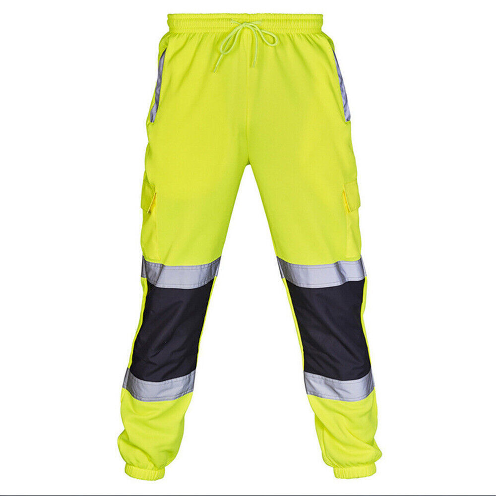 Mens Hi Vis Viz Visibility Jogging Pants Work Sweatpants Safety Joggers Trousers