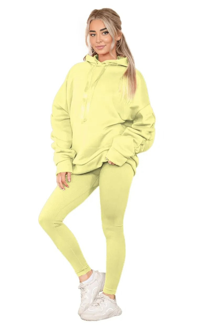 Womens Ladies Ruched Sleeve Fleece Hoodie Oversized Hooded Sweatshirt Jumper Top