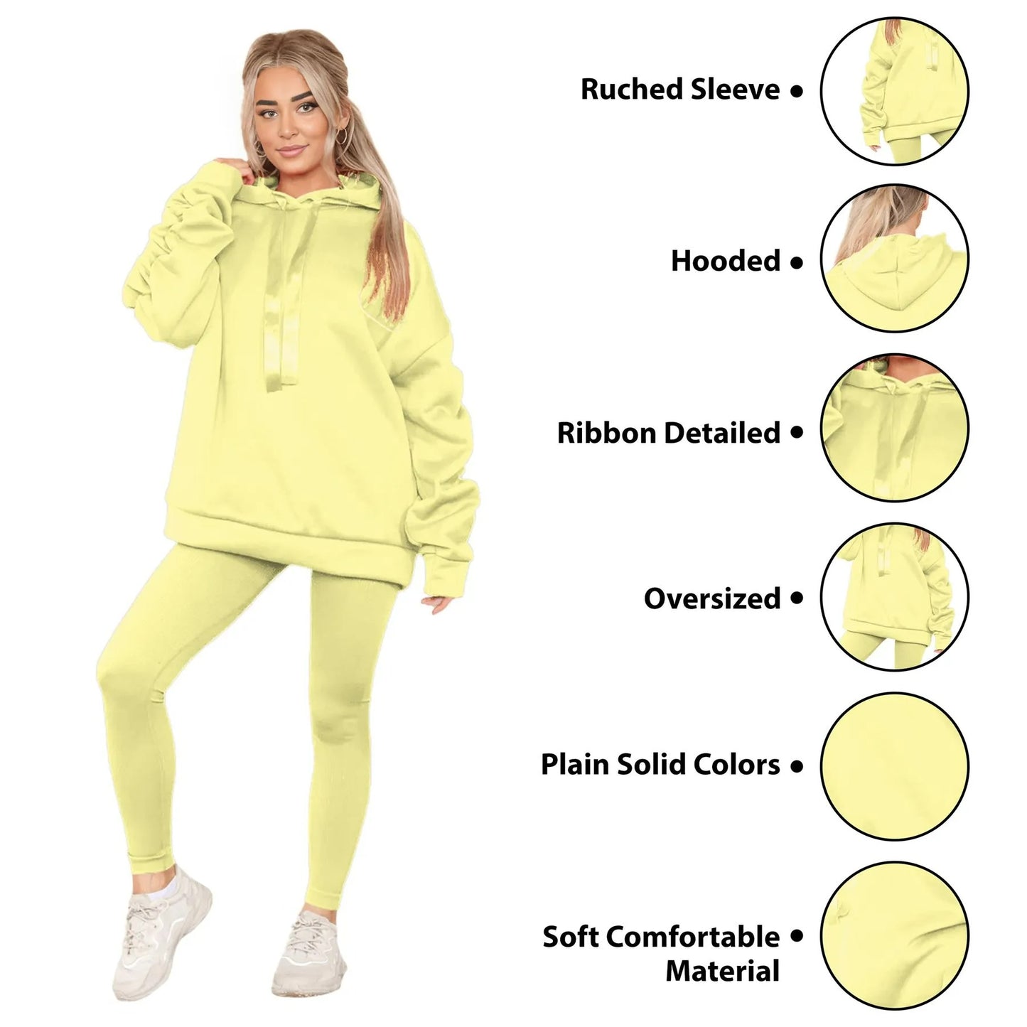 Womens Ladies Ruched Sleeve Fleece Hoodie Oversized Hooded Sweatshirt Jumper Top