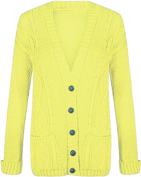 New Womens Everyday Long Sleeve Button Top Ladies Chunky Aran Cable Knit Grandad Cardigan UK Size 16-26