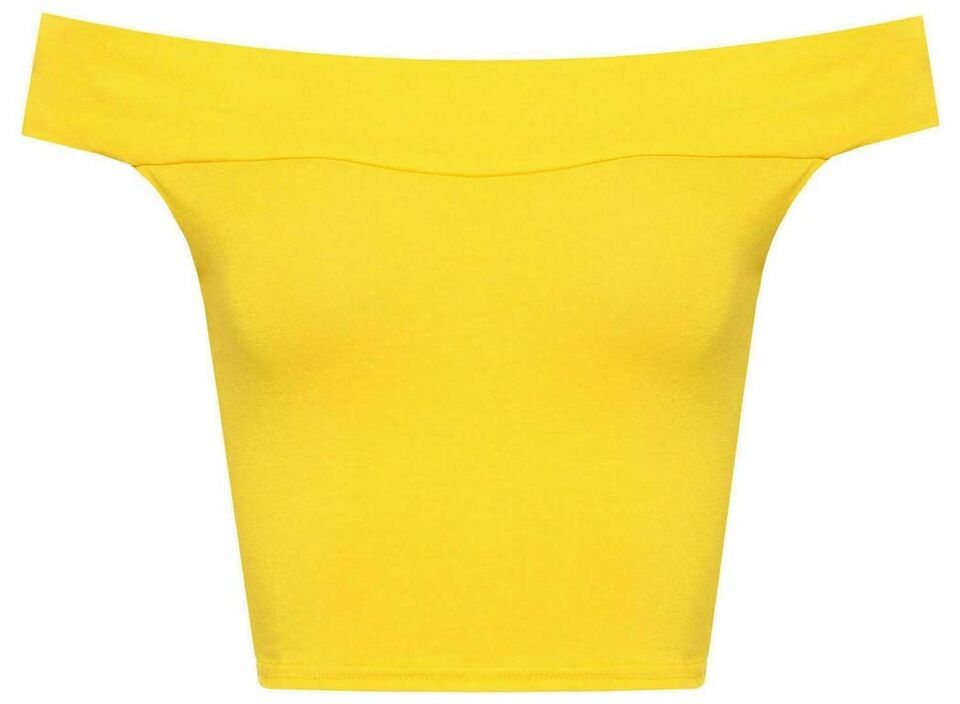 Women's Off Shoulder Crop Top Bardot Sleeveless Cropped Vest Short T-Shirt Plain