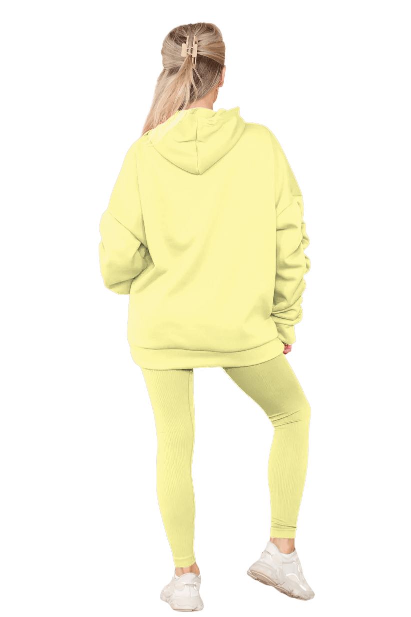 Womens Ladies Ruched Sleeve Fleece Hoodie Oversized Hooded Sweatshirt Jumper Top