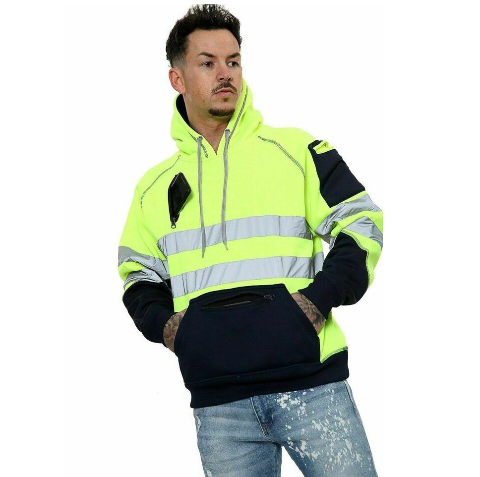 LUXE DIVA High Visibility Reflective Sweatshirt & Hoodie Combo - Safety Work Wear with Long Sleeves, Round Neck, & 3 Zipped Pockets - S to 5XL