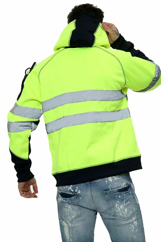 LUXE DIVA High Visibility Reflective Sweatshirt & Hoodie Combo - Safety Work Wear with Long Sleeves, Round Neck, & 3 Zipped Pockets - S to 5XL