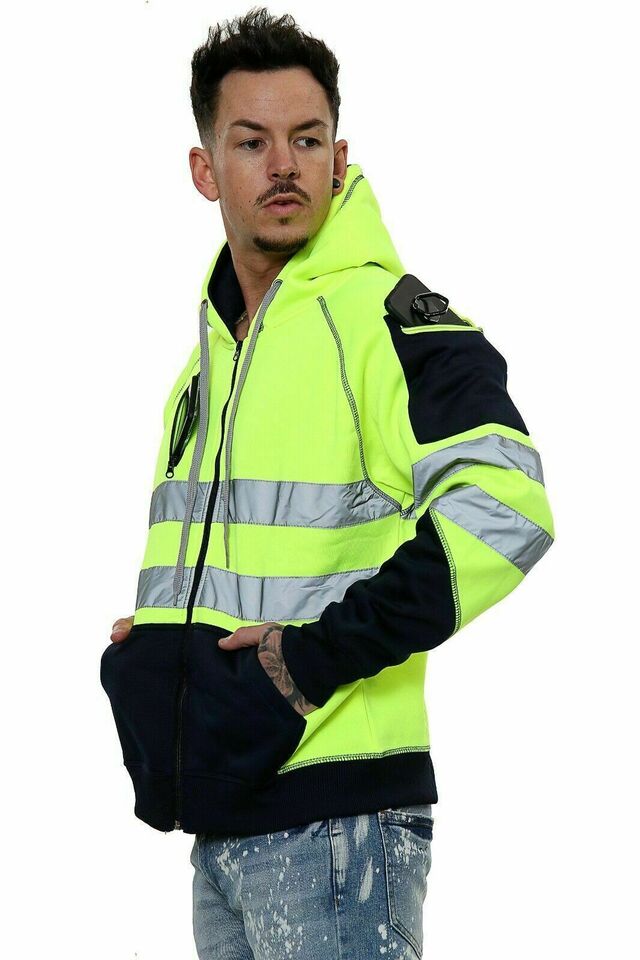 LUXE DIVA High Visibility Reflective Sweatshirt & Hoodie Combo - Safety Work Wear with Long Sleeves, Round Neck, & 3 Zipped Pockets - S to 5XL