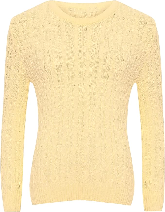 Ladies Long Sleeve Round Neck Knitted Cable Women’s Jumper Knitted Sweater Pull Over Jumper Top Knit Warm Winter Chunky Everyday Casual Pullover Plain Tops Sizes 8-26