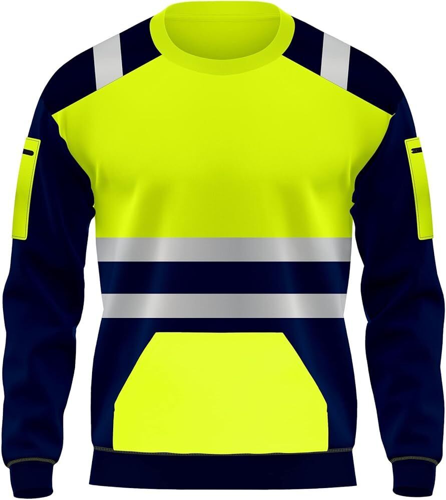 Hi Viz Vis High Visibility Jacket 2 Tone Pullover Work Hoodie Sweatshirt Jumper